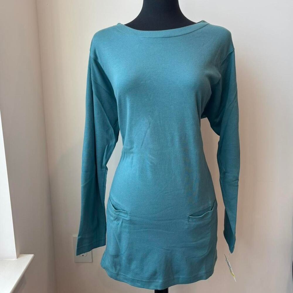 John Meyer Blue 100% Cotton Long Sleeve Tunic Blouse with Pockets Sz XL NWT